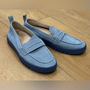 Vionic Chantel Suede Penny Loafers Blue | Lug Sole | Wide 8